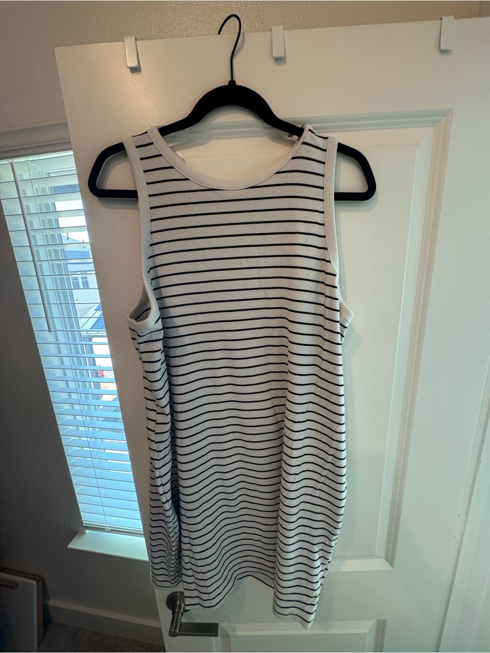 Classic Sleeveless Striped Tank Dress - White/Navy
